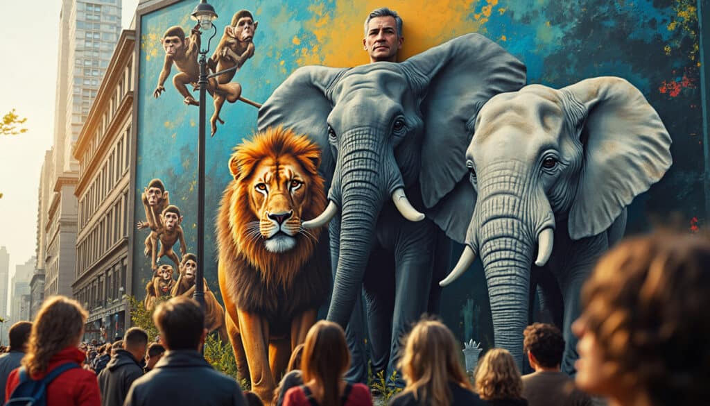 ontdek de krachtige muurschildering van harry greb, die minister giuli afbeeldt als dierenbeschermer in de strijd tegen het gebruik van circusdieren. een visueel statement dat aandacht vraagt voor dierenrechten en bewustzijn creëert over hun welzijn.